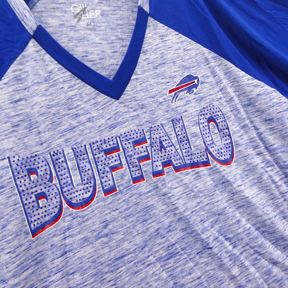 G-III Shirt Womens Medium Buffalo Bills Blue Heathered Rhinestone Raglan V-Neck - Picture 5 of 10